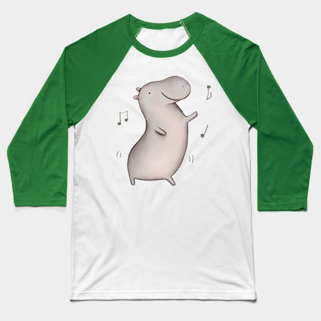 Dancing Hippo Baseball T-Shirt by Sophie Corrigan